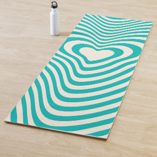 Tapete De Yoga Corações abstrato em turquois e Almond Cream