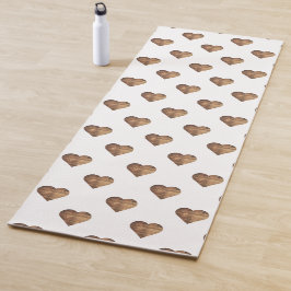Tapete De Yoga Corações de Madeira Marrom-Russo Simétrico Grande