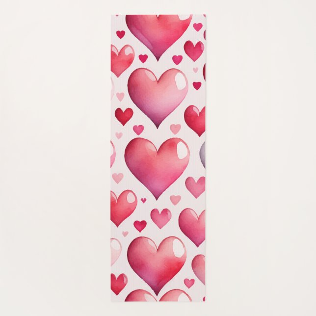 Tapete De Yoga Corações: padrão de aquarela (Verso)