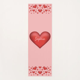 Tapete De Yoga Corações Vermelhos com Texto Personalizado