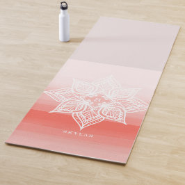 Tapete De Yoga Coral Aquarela Gradação de Ombre Mandala Monograma
