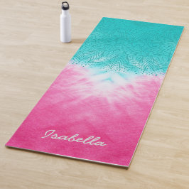 Tapete De Yoga Corante rosa e azul colado com modo Mandala