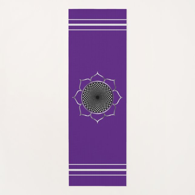 Tapete De Yoga Coroa Chakra Mandala & Lotus no Royal Purple (Frente)