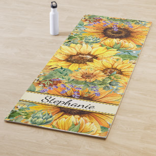 Tapete De Yoga Country Vintage Style Watercolor Girassóis