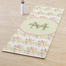 Cozinha Aquarela Pastel Monograma Floral Yoga Mat