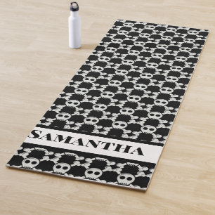 Tapete De Yoga Crânios Pretos e Brancos e Crossbones