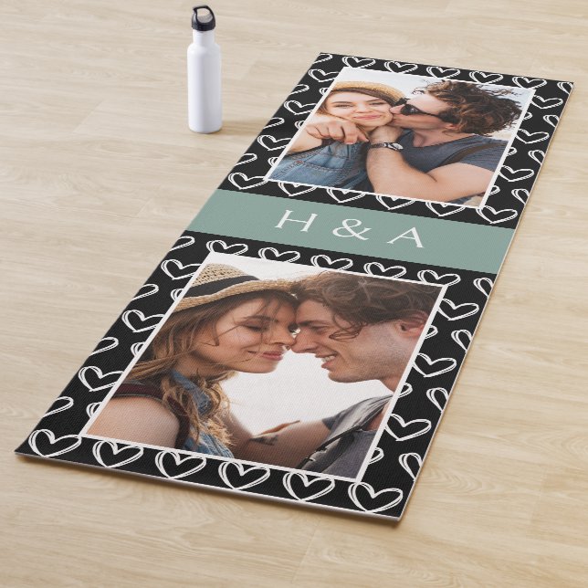 Tapete De Yoga Create Your Own Photo Collage Sage Green Monogram  (In Situ)