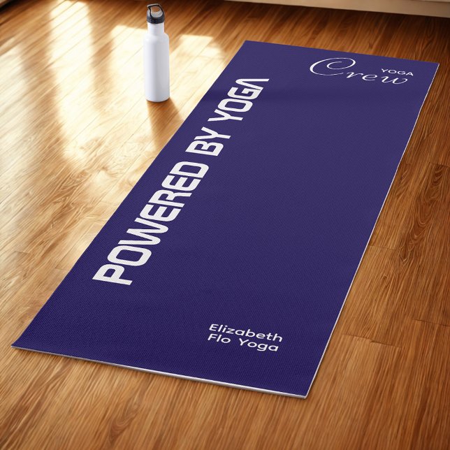 Tapete De Yoga Custom Print Yoga Crew Dark Blue (Dark blue yoga mat on studio floor.)