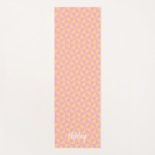 Tapete De Yoga cute orange pink retro geometric design (Frente)