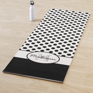 Tapete De Yoga Cute preto pontos brancos padrão retrô Monograma