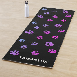 Tapete De Yoga Cute Roxo Rosa Impressões de Pata em Preto Persona