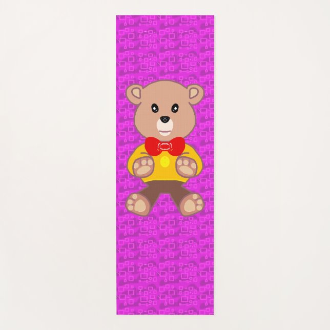 Tapete De Yoga Cute Teddy Bear on Pink Geometric  (Frente)