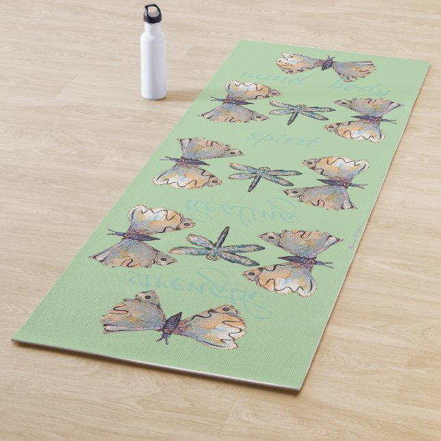 Tapete De Yoga Cute Whimsical Dragonfly Butterfly Maureen Girard (In Situ)