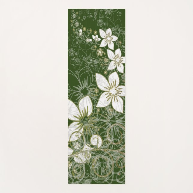 Tapete De Yoga Dacil Floral Scroll em Verde (Frente)