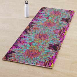 Tapete De Yoga Dália Decorativa do Abstrato Azul-Teal Psicodélico