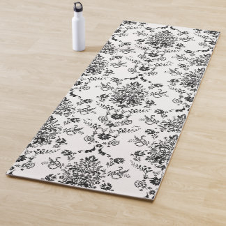 Tapete De Yoga Damasco Preto em Branco