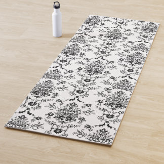 Tapete De Yoga Damasco Preto em Branco