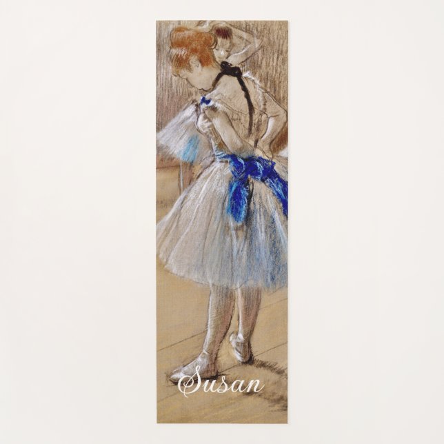 Tapete De Yoga Dançarina de Degas com Laço Azul (Frente)