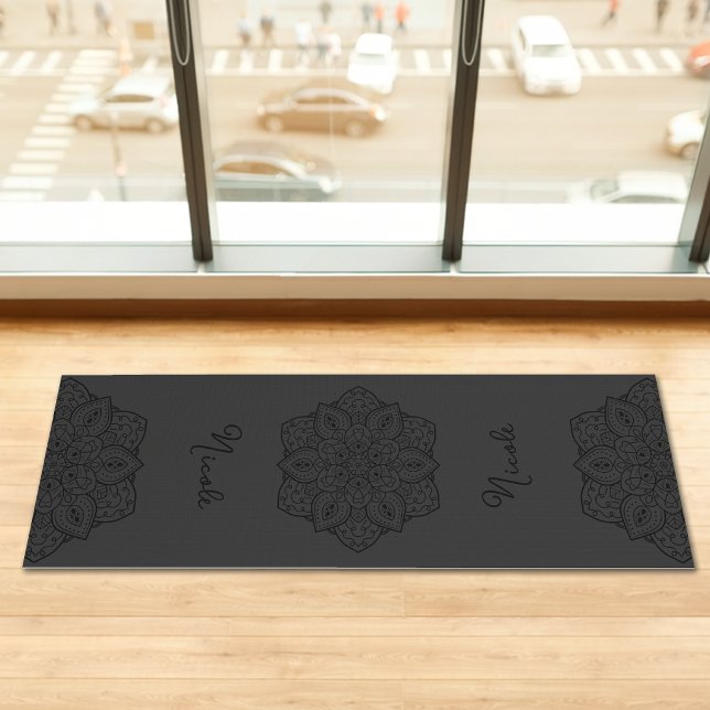 Tapete De Yoga Dark Gray Beautiful Mandala With Custom Name (Disclaimer: This image is a digital mockup.)