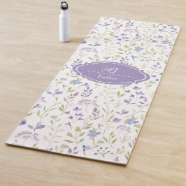 Tapete de Yoga de Aquarela Flor Silvestre Roxa com
