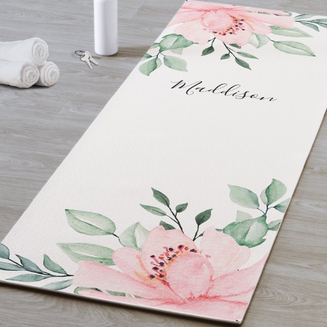 Tapete de Yoga de Flor Rosa Personalizado (Pink Flower Yoga Mat)