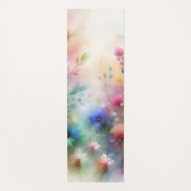 Tapete de Yoga de Flores de Aquarela Abstrata (Frente)