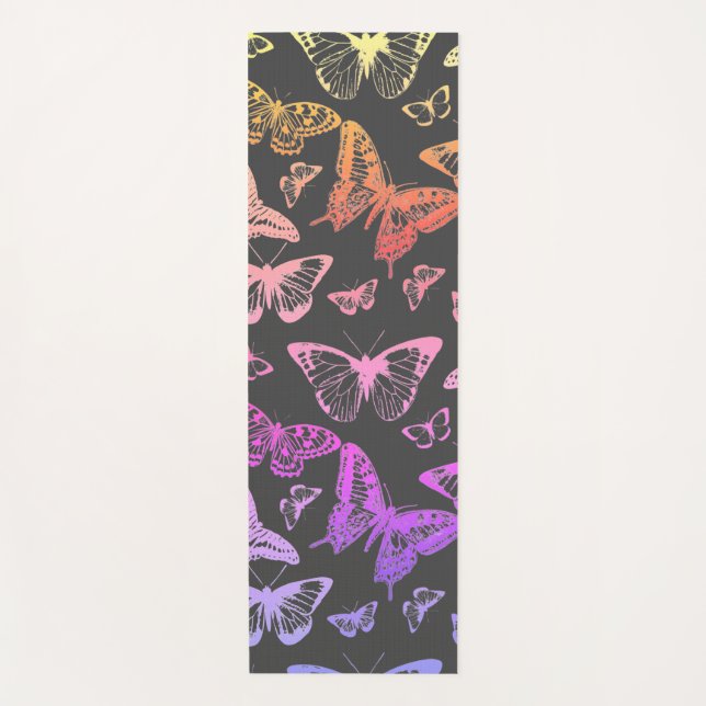 Tapete De Yoga Decaying Rainbow Colored Butterflies Flying  (Frente)