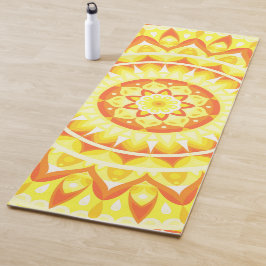 Tapete De Yoga Desenho Boho de Mandala Amarela Centrada no Sol