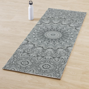 Tapete De Yoga Desenho de Mandala Cinza e Prata