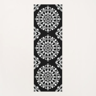 Tapete De Yoga Desenho de Mandala Preto e Branco