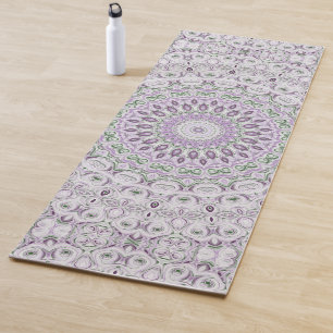 Tapete De Yoga Desenho de Padrão Mandala Lavanda e Verde