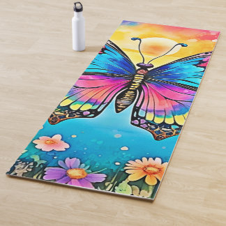 Tapete De Yoga Desenho Vibrante de Borboleta Floral Glow