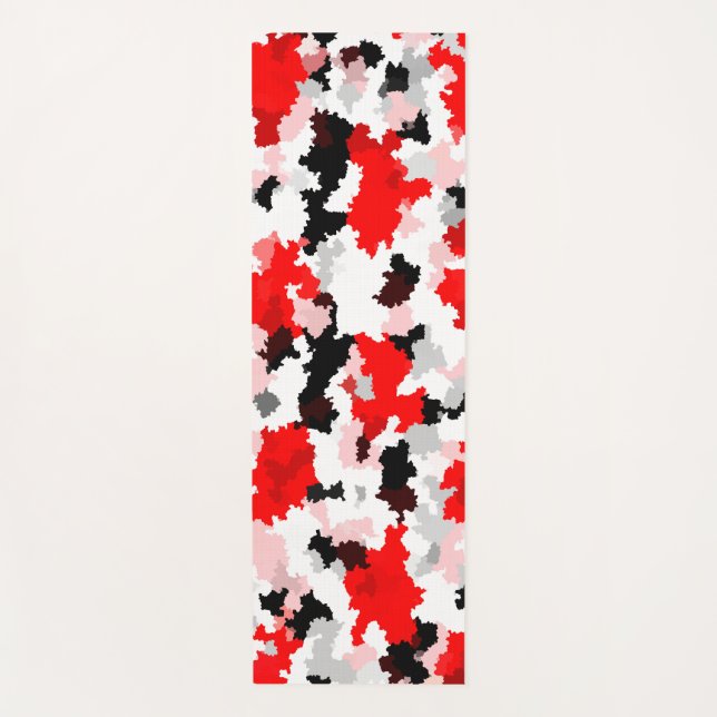 Tapete De Yoga Design abstrato do Camo Branco Preto Vermelho (Frente)