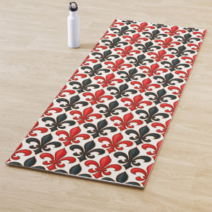 Tapete De Yoga Design de padrão do Red Black Barroco Fleur-de-lis
