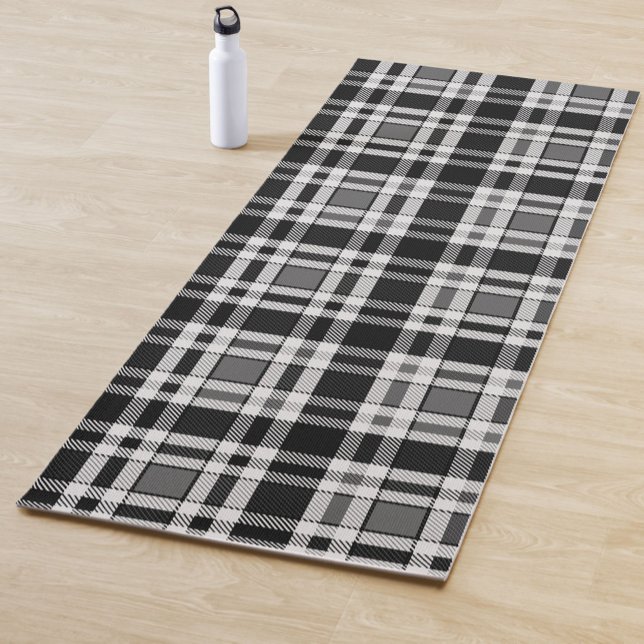 Tapete De Yoga Design de Tartan Xadrez Flannel Branco preto (Criador carregado)