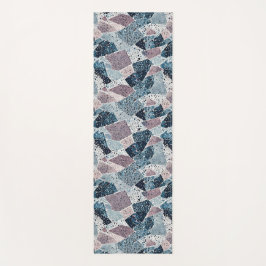 Tapete De Yoga Design de Terrazzo Abstrato Azul e Malva
