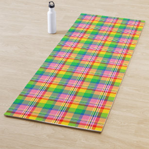 Tapete De Yoga Design de Xadrez de Tartan Amarelo verde-rosa