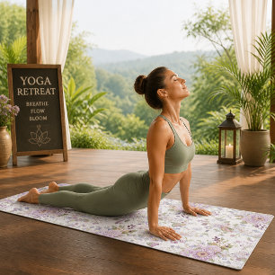 Tapete De Yoga Design Floral de Serenidade com Flor Silvestre Ros