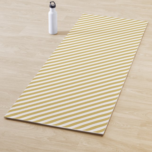 Tapete De Yoga Diagonal golden yellow and white stripes pattern (In Situ)