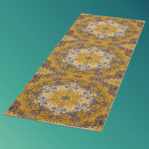 Tapete De Yoga Digital Mandala Amarelo Azul e Branco