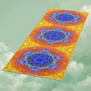 Tapete De Yoga Digital Mandala Blue Orange e Yellow