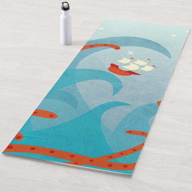 Tapete De Yoga Diversão do Monstro do Mar de Barcos à Vela (Sailing boat sea monster fun yoga mat)
