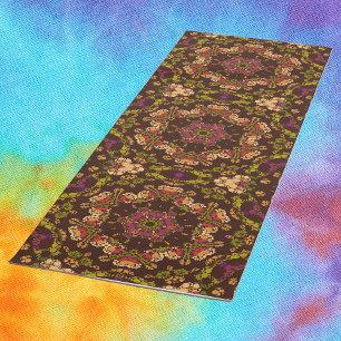 Tapete De Yoga Dot Mandala Amarelo Roxo e Laranja