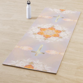 Tapete De Yoga Dourada, Bonito Cruz Laranja Floral