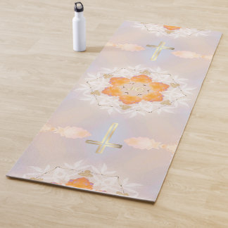 Tapete De Yoga Dourada, Bonito Cruz Laranja Floral