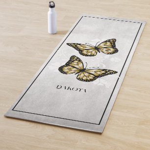 Tapete De Yoga Dourada Borboleta Floral Yoga Mat