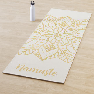 Tapete De Yoga Dourada Flor Mandala White Nome Personalizado Yoga
