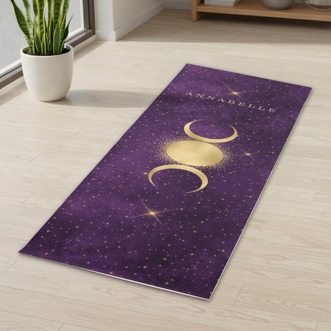 Tapete De Yoga Dourada Lua Roxa Celestial Personalizada  (Criador carregado)