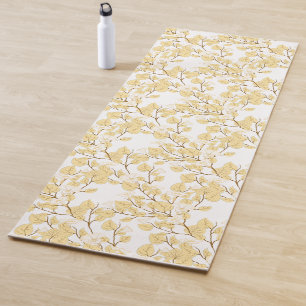 Tapete De Yoga Dourada Manhã Branca Flor Glória