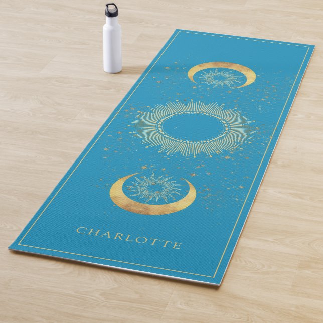 Tapete De Yoga Dourado Celestial Sol Lua Turquesa (In Situ)